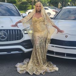 Gold dress, worn for only 2 hours