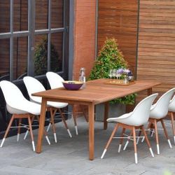 BRAND NEW FREE SHIPPING Rectangular Outdoor 7 Piece 100% FSC Certified Wood Whit White Chairs Dining Set