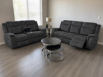 Sofa and reclining gray loveseat