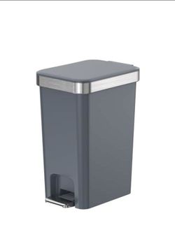 Gray Step Trash Can with Stainless Steel Trim