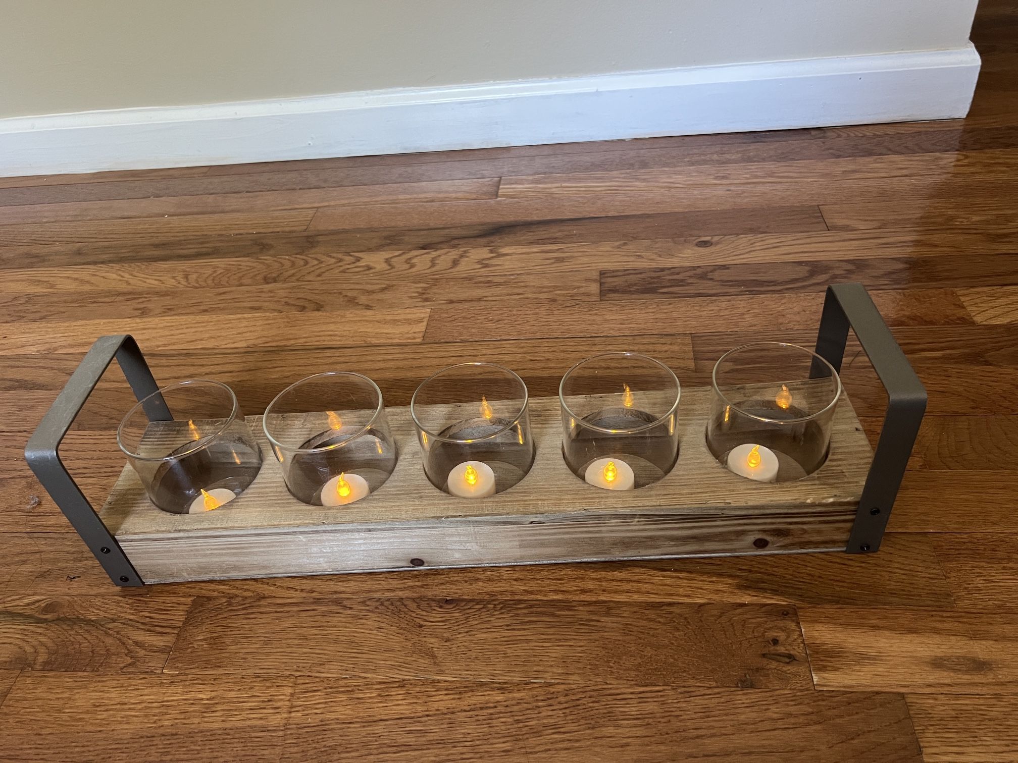 21-in. Wood & Glass Farmhouse Candle Holder