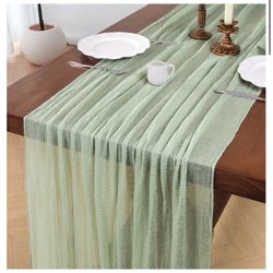 6 Pack Sage Green Cheesecloth Table Runner Fall Thanksgiving 120 Inch Rustic Boho Cheese Cloth 10FT Farmhouse Gauze Table Runner for Wedding Decor Bab