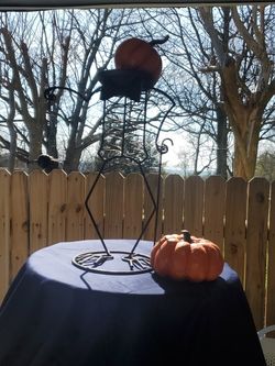 HALLOWEEN DECORATION HOLDS A PUMPKIN