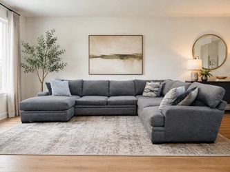 Large Gray Fabric U-Shaped Sectional Sofa
