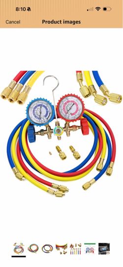 Refrigerant Charging Hoses with Diagnostic Manifold Gauge Set for R410A R22 R404 Refrigerant charging,1/4" Thread Hose Set 60" Red/Yellow/Blue (3pcs)