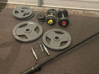 Weight set, landmine, and dumbbells