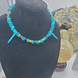 Handmade Turquoise and natural shell chakra beaded Choker necklace