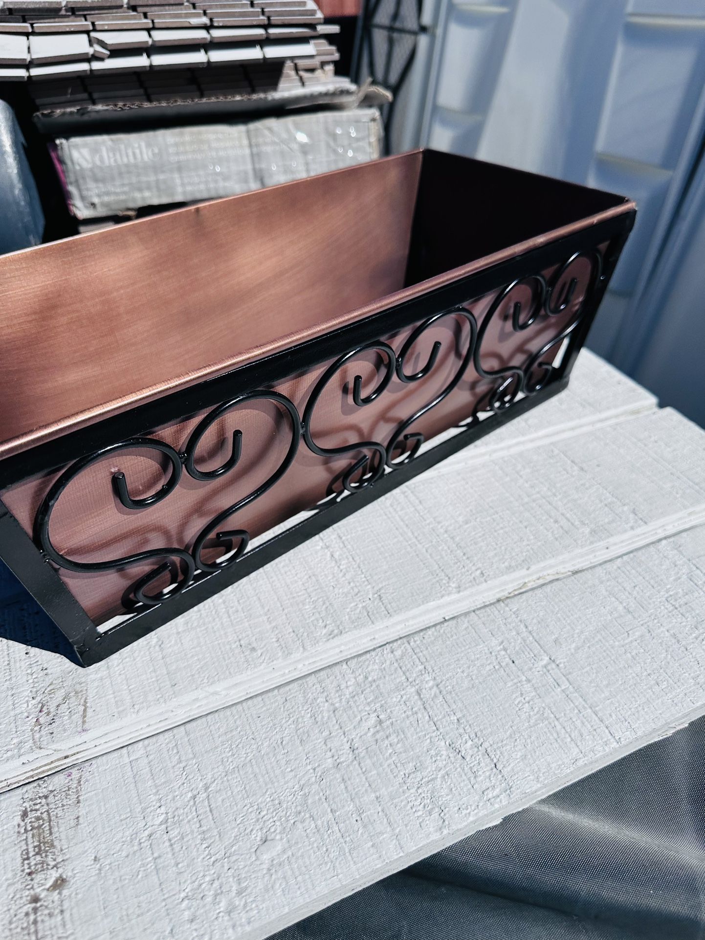 Planter heavy duty Hampton bay read more 6 PACK RETAIL PRICXE EACH $34 WT TAX WE LOCATE IN HESPERIA 16 in. x 5 in. Black Metal Antique Copper L
