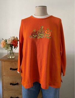 White Stag Women's Plus Size 26W/28W Orange Embroidered Pumpkin Top