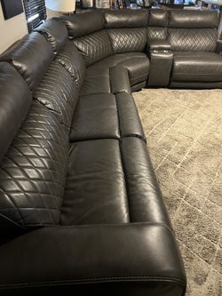 Grey Leather Power Recliner Sectional
