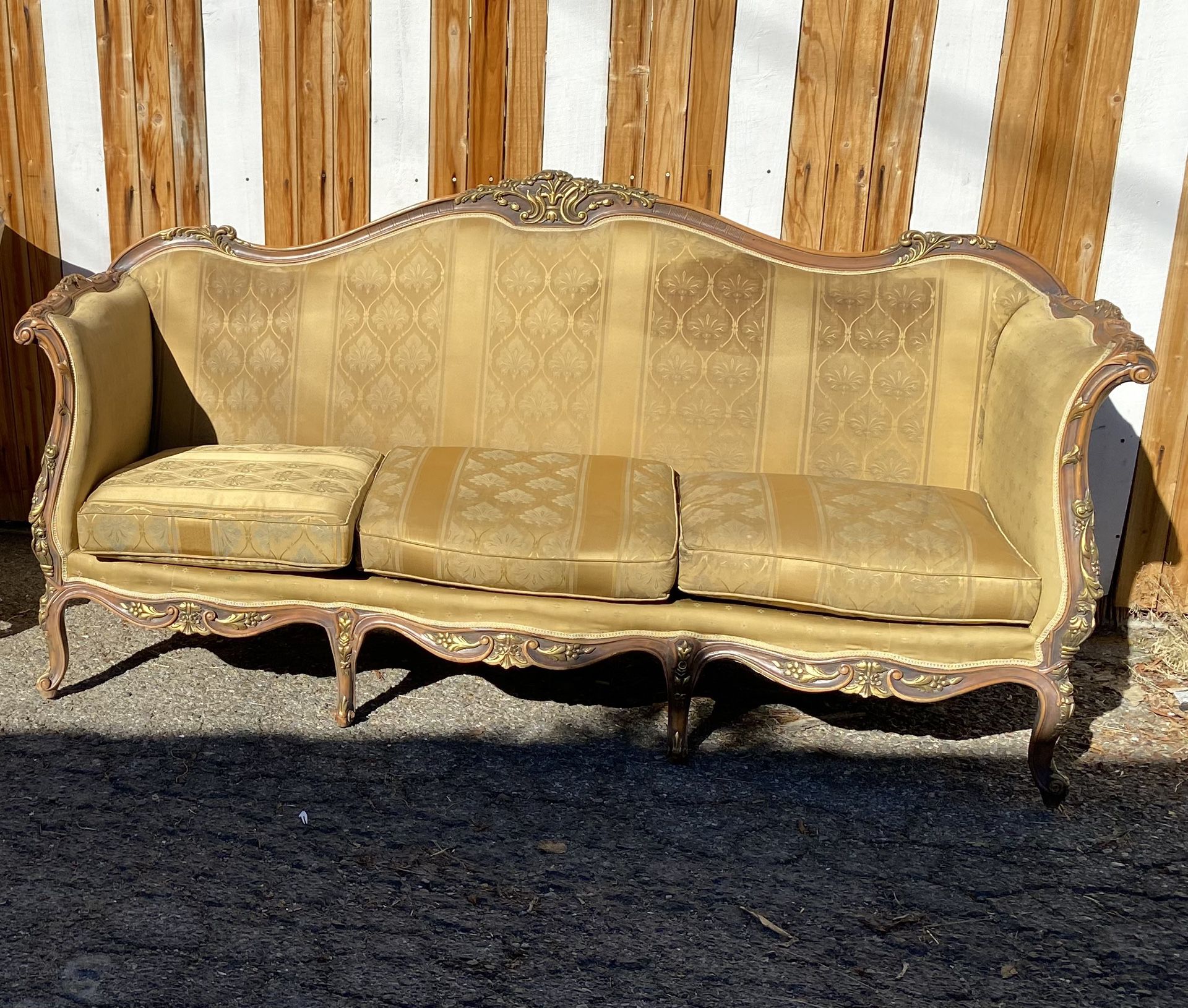 Beautiful Large Antique Couch Sofa Gold Brown Italian Love Seat Chairs  Excellent Condition Sturdy Italy