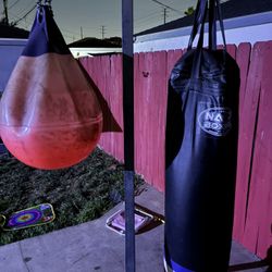 Punching Bag Stand With Heavy Bag And Aqua Bag