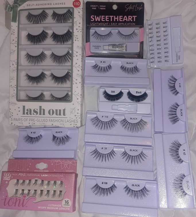Lot Of Fake Lashes 14 Pairs, 2 Packs Individual Lashes