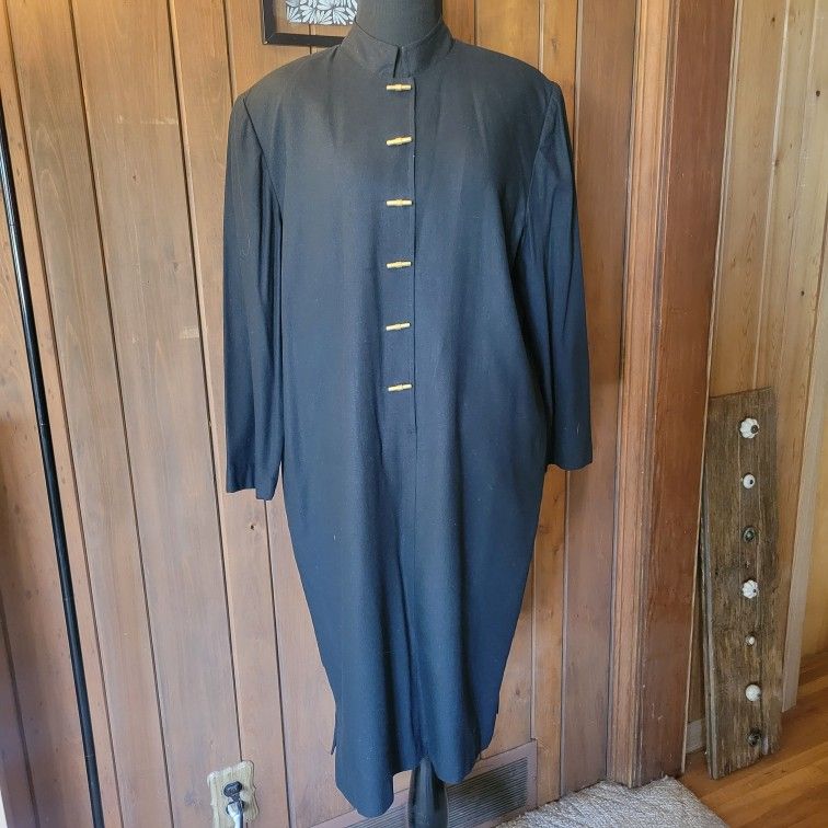 Women's Vintage Long Sleeve Black Dress Horizontal Buttons Shoulder Pads Sz Lg