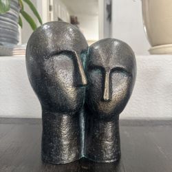 Modern Polyresin Embracing Couple Heads Sculpture Black Blue Patina-Orren Ellis-
