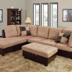 Brand New Beige Sectional And Ottoman