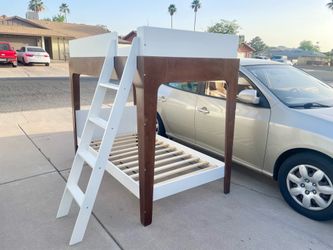 Gorgeous High End Oeuf NYC Perch Twin Brown & White Wood Bunk Bed