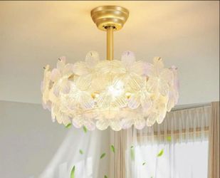 19 in. Indoor Modern Gradient Purple Crystal Flower Ceiling Fan With Light and Remote Control 6-Speed Reversible Motor
