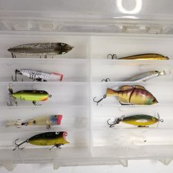 Lot of 10 Fishing Lures Tackle Topwater Spinners Crankbait & Plano Box Pescar