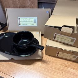 Longaberger Pottery Woven Traditions Soup & Sandwich Plate AND Chili Bowls Set (2)