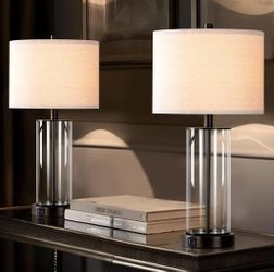 23.5'' Glass Table Lamp Set of 2 for Living Room with USB Ports and AC Outlets(Bulbs Included)