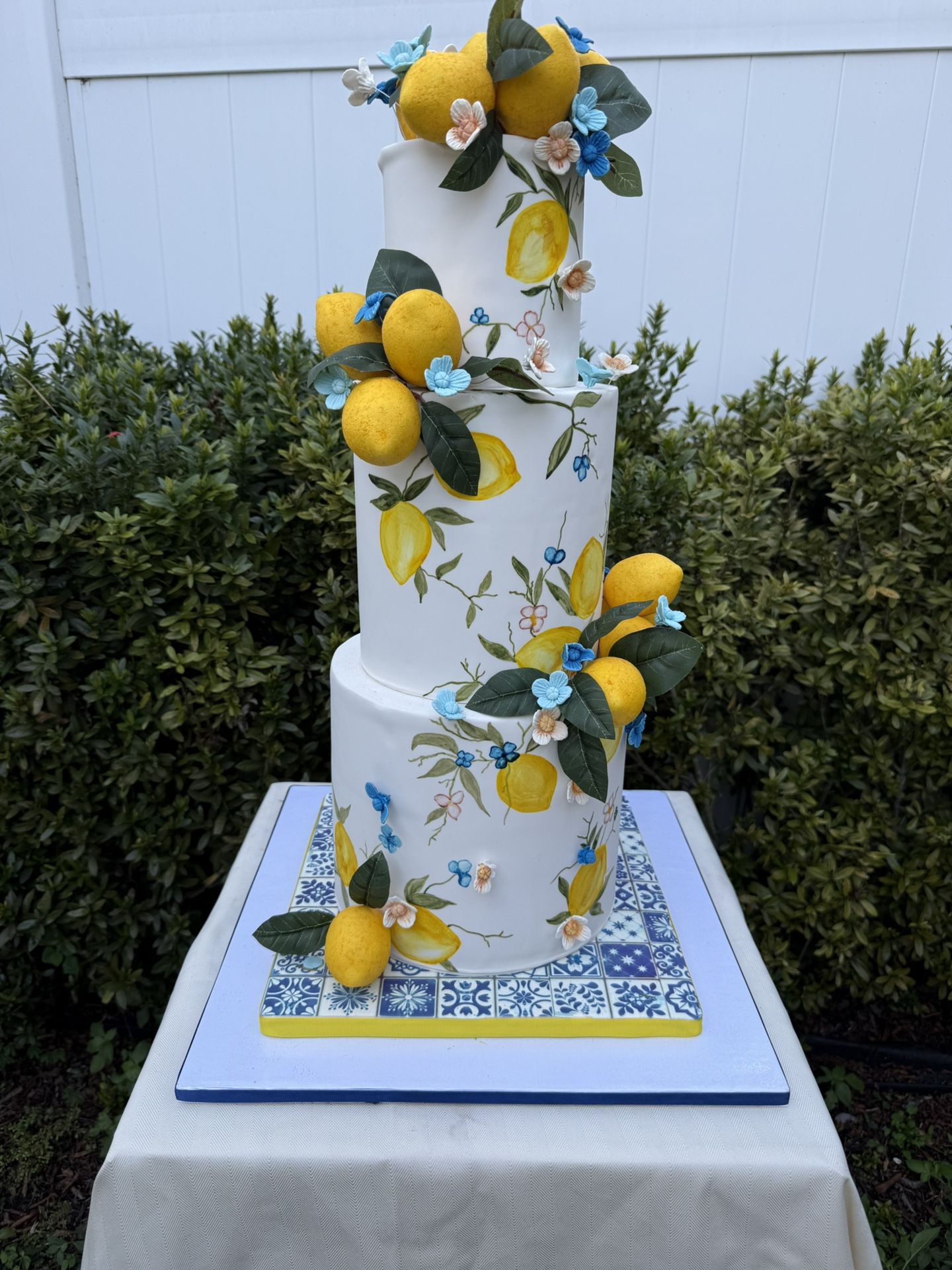 Fake Wedding Cake -3 Tiers With Lemons And Hand painted Flowers