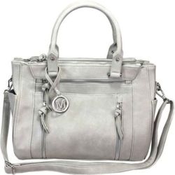 Concealed Carry Locking Faux Leather Shoulder Bag Purse - Light Grey