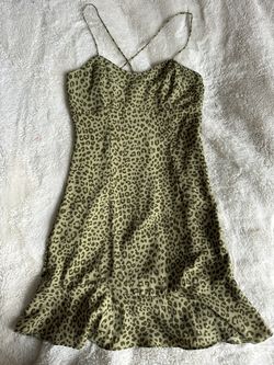 ZARA light Green Leopard Print Cross Back Dress