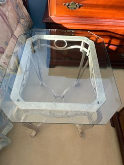 Glass Top End Table with Metal Base