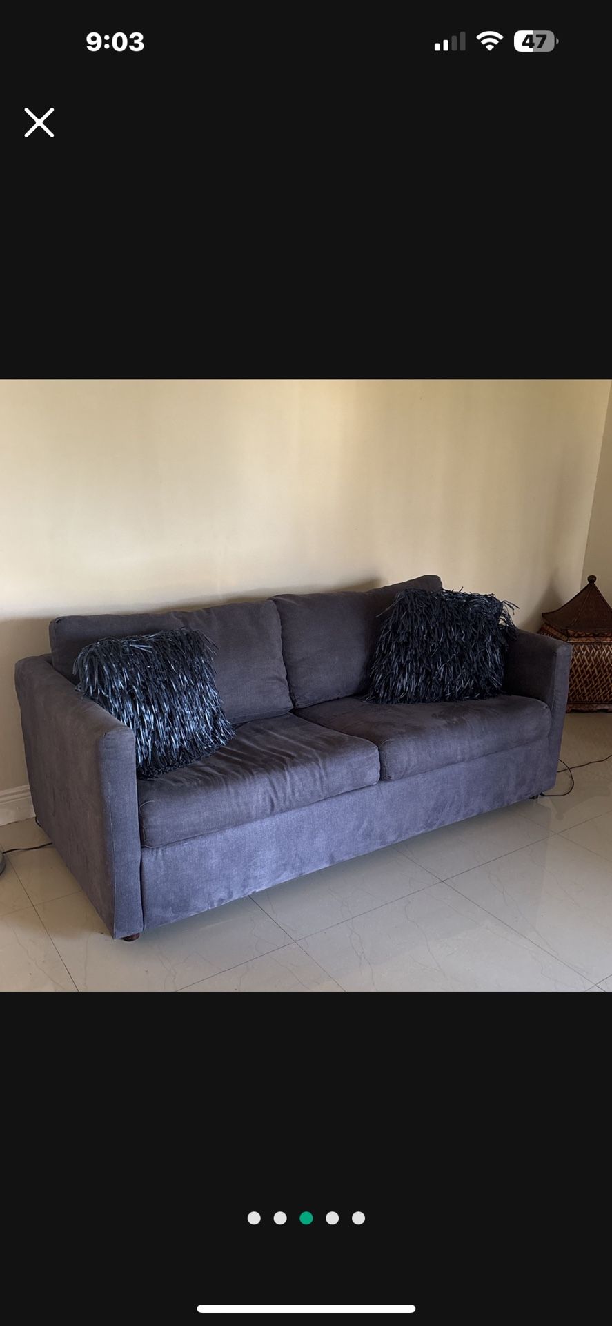 Beautiful Blue Sofa With Hidden Pull Out bed And Matching Chair