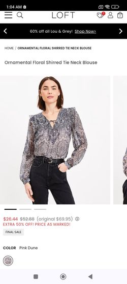New LOFT Shirred Tie Neck Blouse