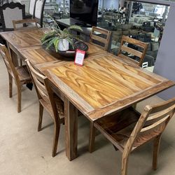 Natural Brown Dining Room Set / 7pc   wood-tone finish Sheesham wood