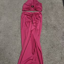Women’s Hot Pink Halter Top And Skirt Set