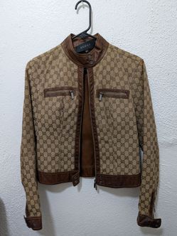 Gucci GG Monogram Canvas Leather Trim Jacket