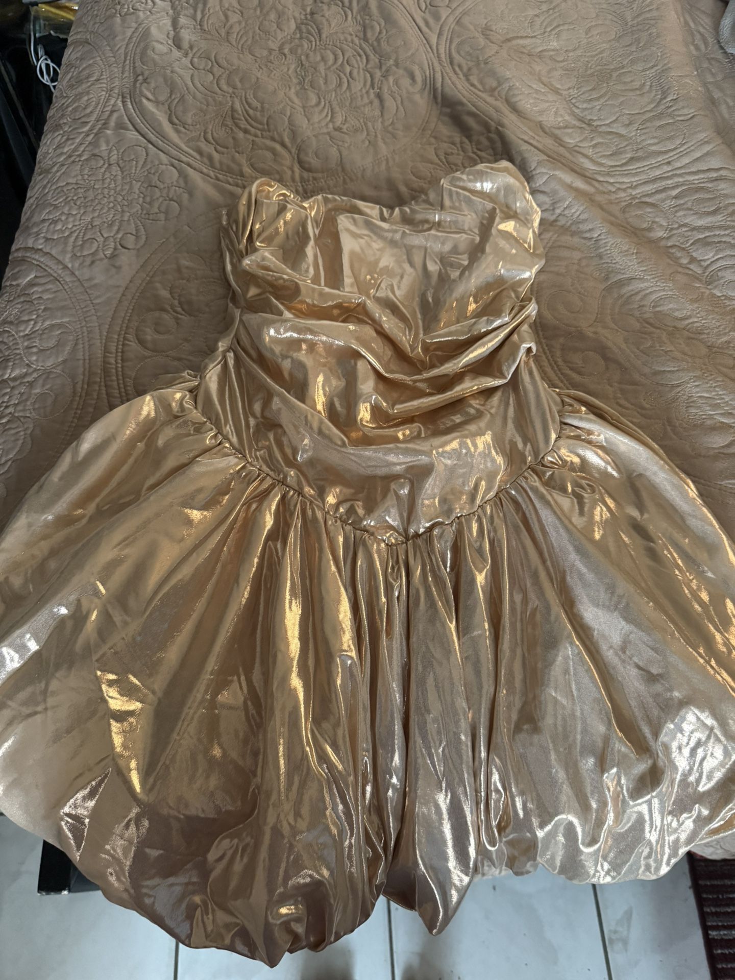 Ashari Metallic Bubble Mini Dress - Gold