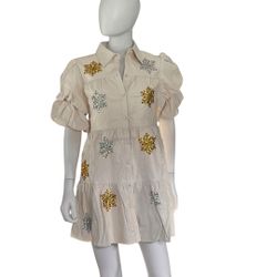 PEACH LOVE CALIFORNIA pleather Sequin Snowflake Mini Dress Sz Medium 