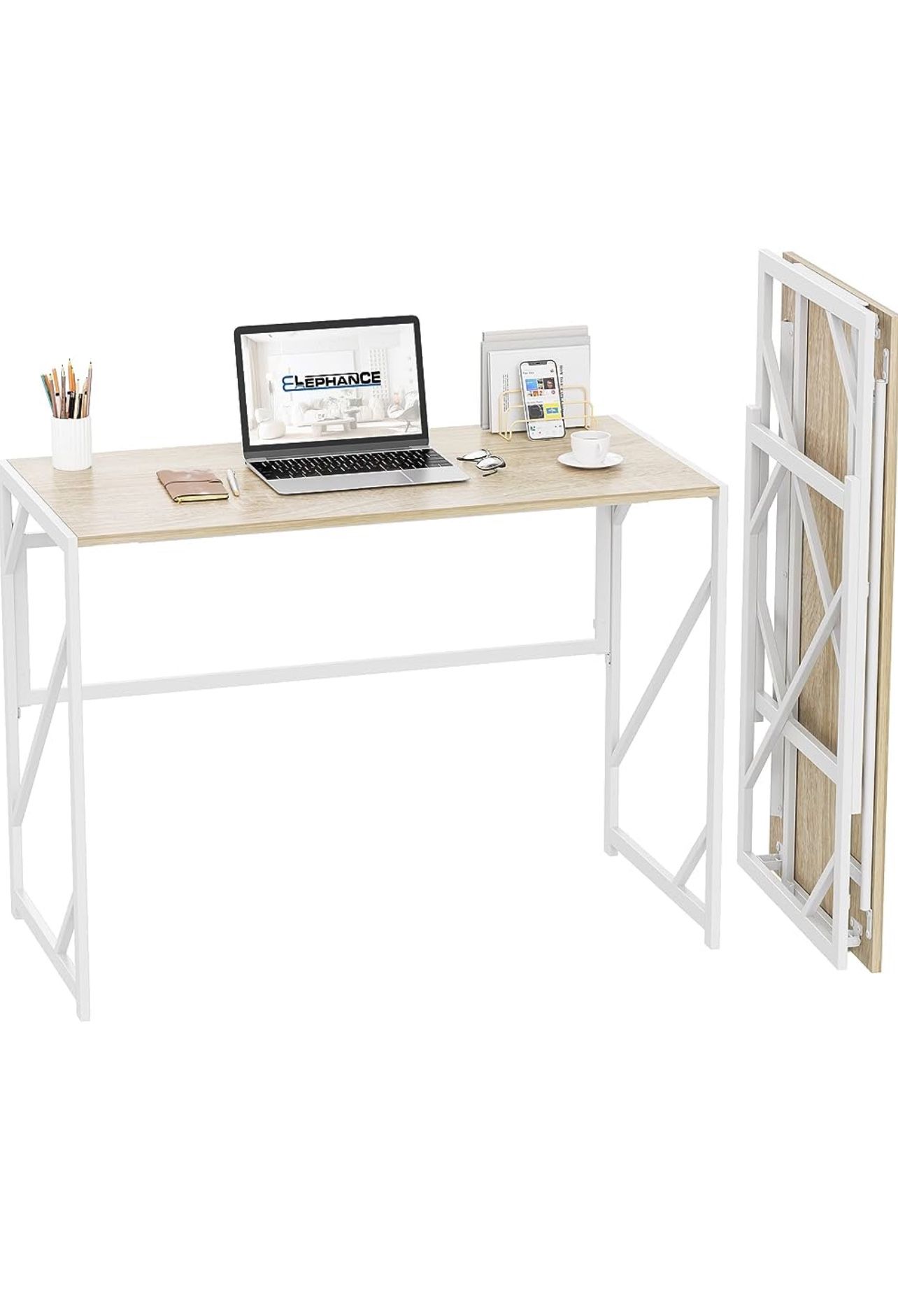 Folding Desk Writing Computer Desk For Home Office, No-Assembly Study Office Desk Foldable Table For Small Spaces 31.5 Inch Beige