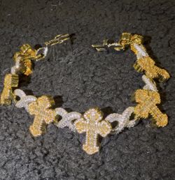 Two Tone Iced Out Moissanite Cross Bracelet 