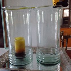 2 Large Glass Matching Candle Holders 
