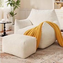 Big Bean Bag Chair for Adults, Ultra Soft Living Room Bean Bag with Armrests & Ottoman, Stuffed BeanBag Chair for Napping, Gaming, Vacuum-Compressed f