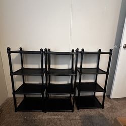 Set of 3 Black Plastic 4-Tier Shelving Units 
