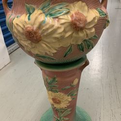 Peony Pink Roseville Pottery Pedestal