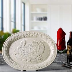 (New in Box) 
 17" Ceramic Turkey Platter, Large Fall Harvest Serving Tray for Large Meats & Holiday /A2-KN-5266