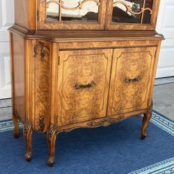 Antique Hutch China Cabinet Solid Burl Wood French