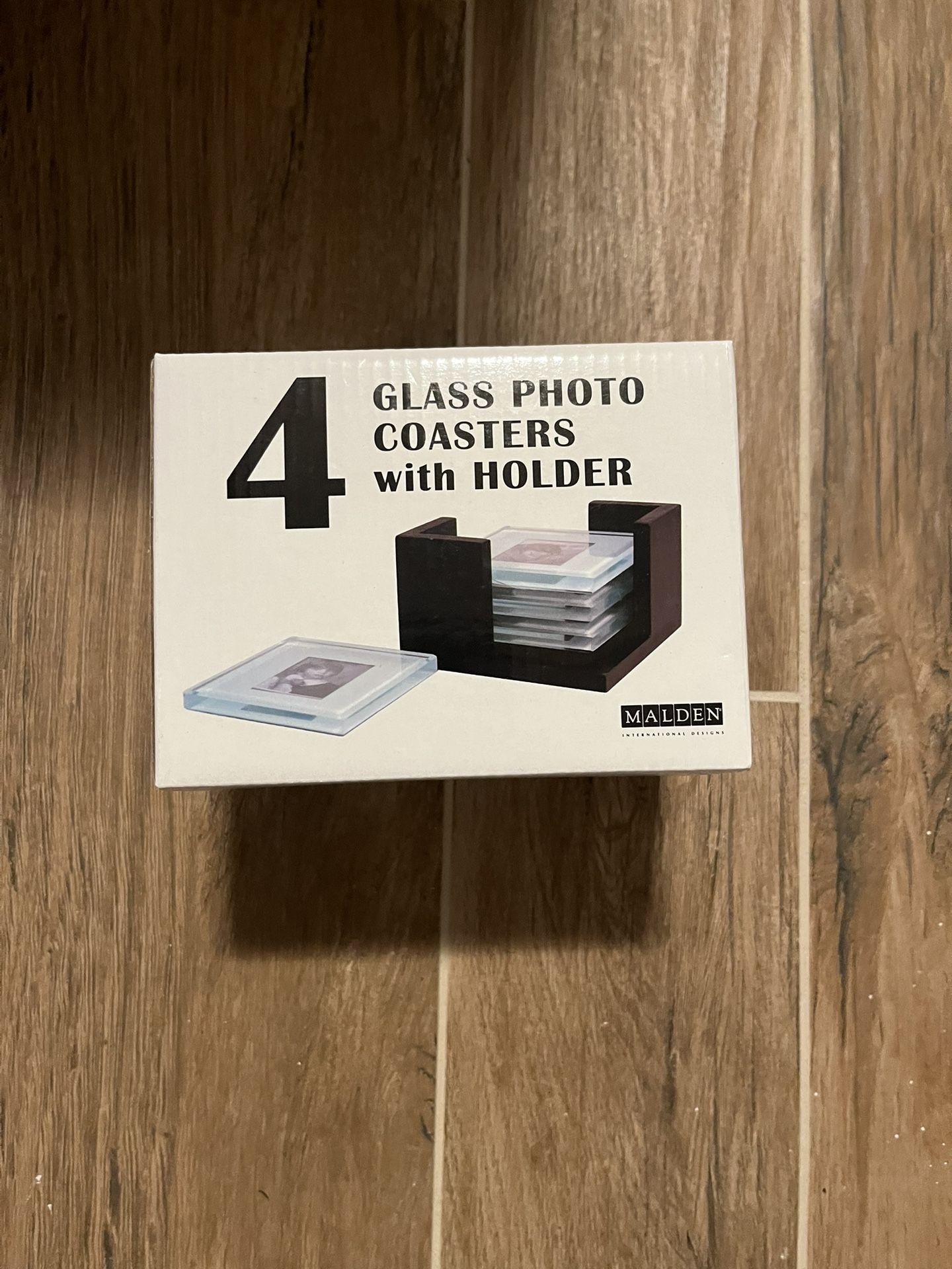 Glass Photo Coaster Set With Holder By Malden