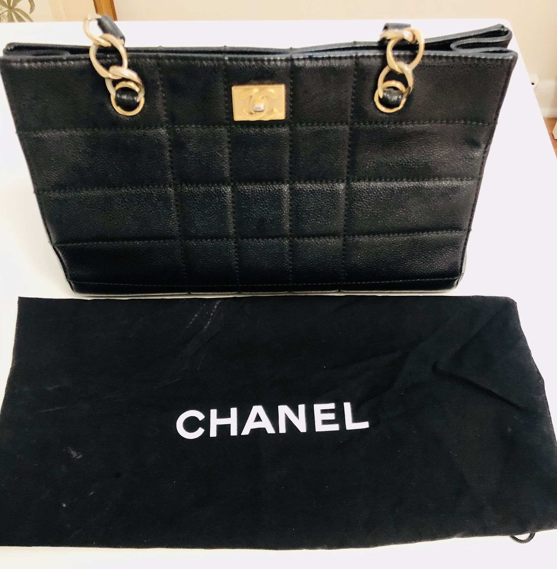 Vintage Chanel chocolate bar grand shopping tote