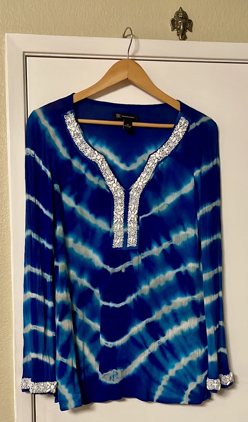 INC Beautiful Blue Tunic Top - Sz 10