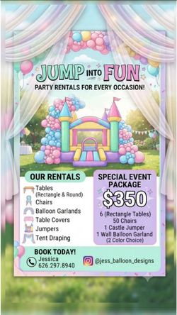 Jumper , tables, chairs balloon garlands