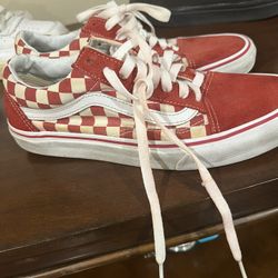 Red Checkered Vans Size 8