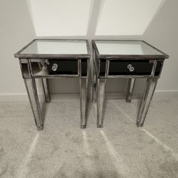 Two Mirrored Silver Side Tables